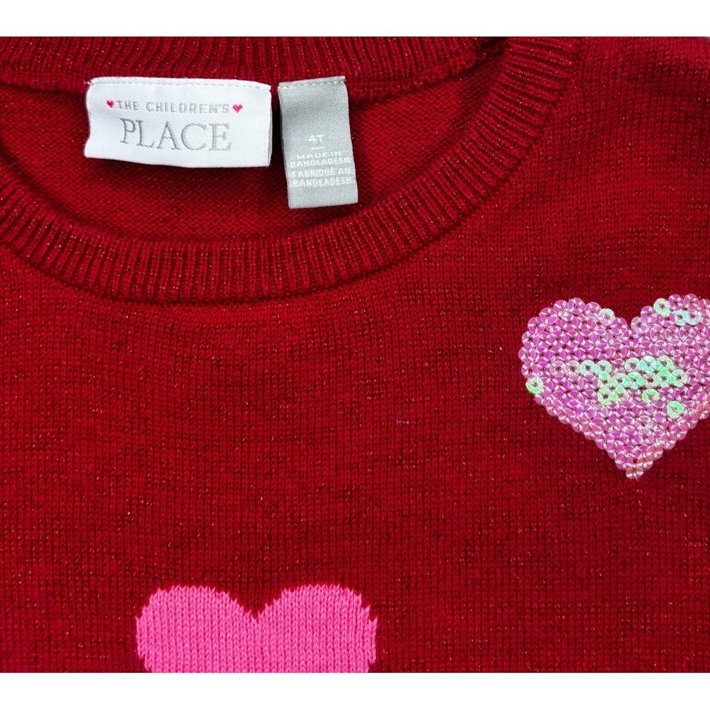 Children's Place Girls Red Pink Long Sleeve Dress Skirt Sequin Size 4T Holiday - Picture 3 of 6